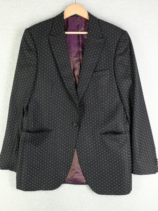 Tiger of Sweden Other - Tiger Of Sweden Blazer Mens 50 40L Black Geometric One Button Vented Peak Lapel